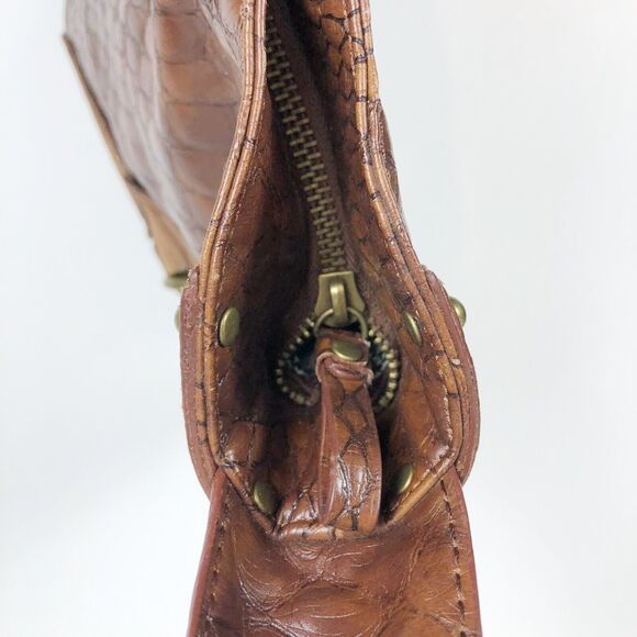 JESSICA SIMPSON Brown Faux Leather Reptile Tassle Shoulder Bag Purse - Picture 7 of 12